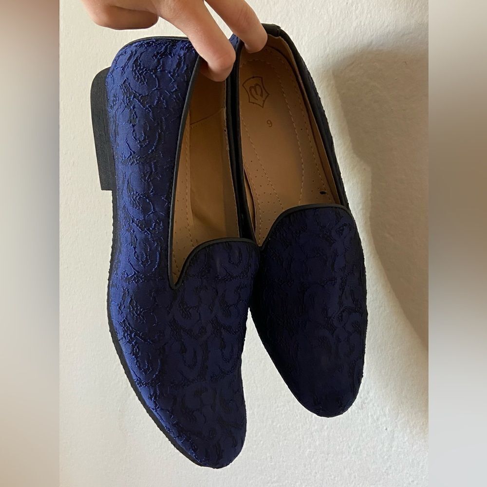 Royal Self Embroidered Blue Shode Loafer Style Juti Size 9 - Picture 6 of 11
